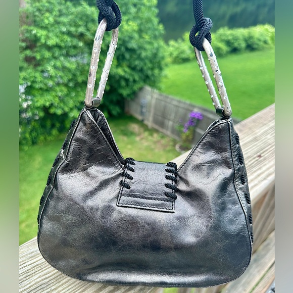 Emanuel Ungaro- Black and Brown Metallic Evening Bag with Rhinestone Details. - Picture 8 of 13